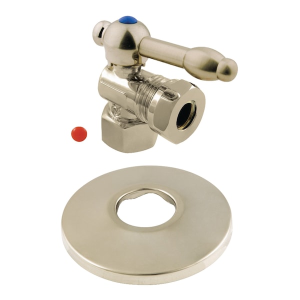 Kingston Brass 1/2" FIP X 1/2" or 7/16" O.D. Slip Joint Quarter-Turn Angle Stop Valve with Flange, Brushed Nickel CC44108KLK - main